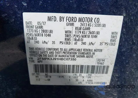 2017 Ford Edge Sel from USA, damaged, VIN 2FMPK3J91HBC07350